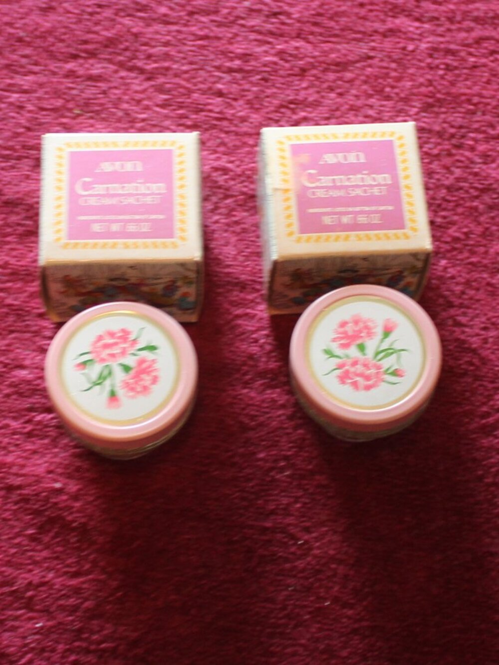 Set of 2 Vintage Avon Carnation Cream Sachet jar from the 1960s or 1970s